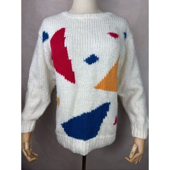Vintage 1990s Geometric Sweater Funky Abstract Shapes - Picture 2 of 6